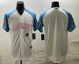 Men%27s Mexico Baseball Blank 2023 White Blue World Classic Stitched Jersey->2023 world baseball classic->MLB Jersey